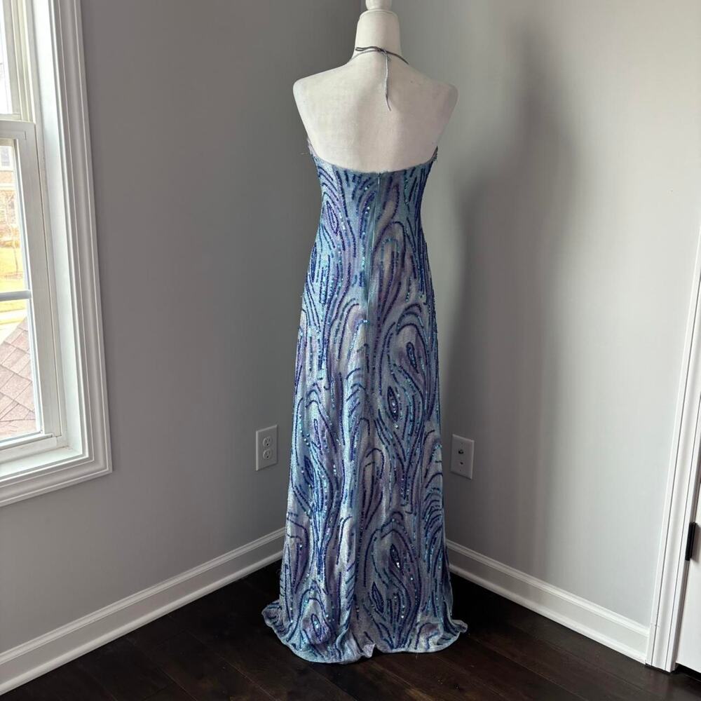 Vintage y2k Early 2000s Alyce Designs  Blue Purple Beaded Dress - Picture 5 of 7